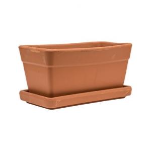 Terracotta pot rechthoekige balkonbak S 30x16 cm met schotel set