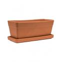 Terracotta pot rechthoekige balkonbak M 40x17 cm met schotel set 