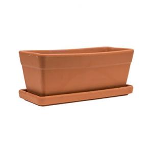 Terracotta pot rechthoekige balkonbak M 40x17 cm met schotel set 