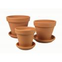 Terracotta bloempotten met schotel Trio L mix set 25–28–31 cm