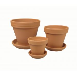 Terracotta bloempotten met schotel Trio S mix set 15–21–25 cm