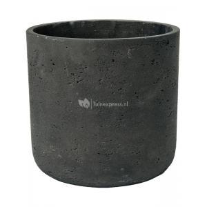 Pot Rough Charlie L Black Washed Fiberclay 24x24 cm zwarte ronde bloempot