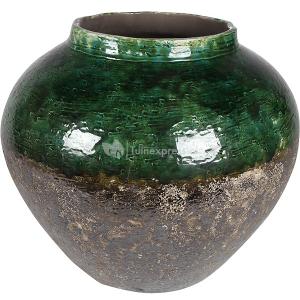 Jar Lindy Green Black donkergroene ronde lage vaas voor binnen 45 cm