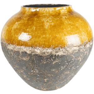 Jar Lindy Ochre Okergele ronde lage vaas voor binnen 45 cm